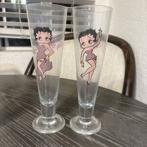 Betty Boop 22 oz Pilsner Glasses Set of Two Licensed by 3E Trading LLC Glitter